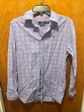 Vineyard Vines Pink and Blue Check Cotton Button-Down Shirt